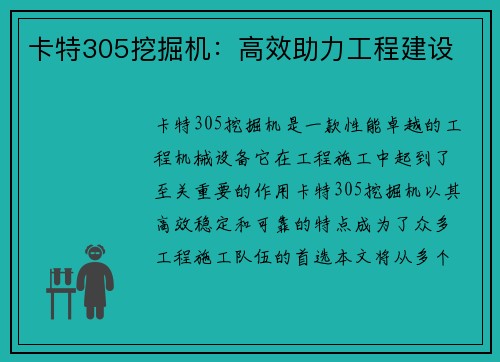 卡特305挖掘机：高效助力工程建设