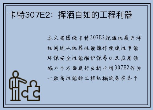 卡特307E2：挥洒自如的工程利器