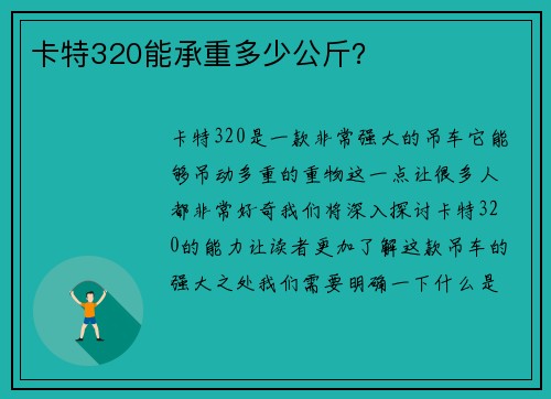 卡特320能承重多少公斤？