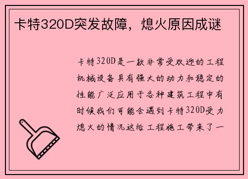 卡特320D突发故障，熄火原因成谜
