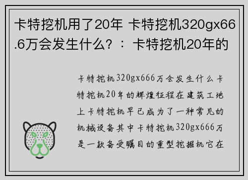 卡特挖机用了20年 卡特挖机320gx66.6万会发生什么？：卡特挖机20年的辉煌征程