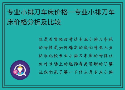 专业小排刀车床价格—专业小排刀车床价格分析及比较