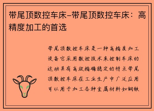 带尾顶数控车床-带尾顶数控车床：高精度加工的首选